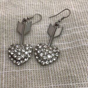 Sparkling Silver Heart and Arrow Earrings